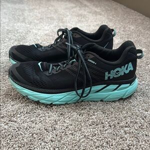 HOKA One Clifton 6 Women's Size 11 Black and Teal Running Shoes
